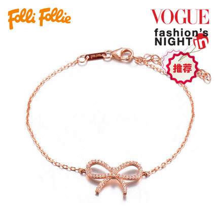 FolliFollie芙丽芙丽 轻奢时尚丝带造型925银女士手链3B16S039C 玫瑰金