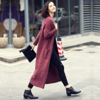 卡斯莉娅 女装秋装2016新款潮 毛衣外套中长款针织衫宽松显瘦外搭开衫 3色可选