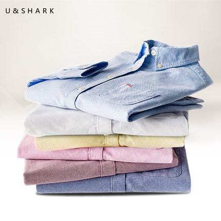 优鲨 男装春秋款牛津纺免烫长袖衬衫条纹衬衫男士衬衣