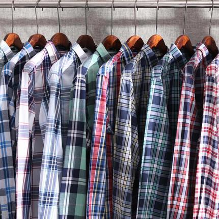 雪斯登 春夏秋季纯棉格子衬衫男长袖薄款中青年男士休闲英伦宽松衬衣免烫