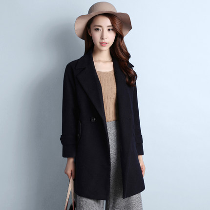 歌兔 呢子大衣中长款长袖宽松冬季韩版修身加厚学生西装毛呢外套女装