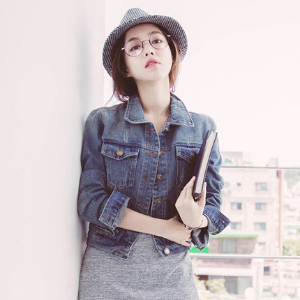 希思瑶 2016春秋韩版短款修身牛仔外套女学生大码复古牛仔服上衣