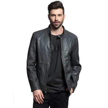 ANDREWMARC 男士真皮皮衣外套春季青年绵羊皮水洗修身皮衣TM6A1014 铁灰色