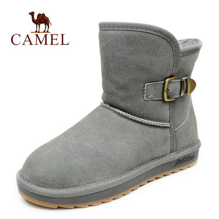 Camel骆驼 正品防滑雪地靴 冬季新款真皮短靴 加绒保暖平跟女靴