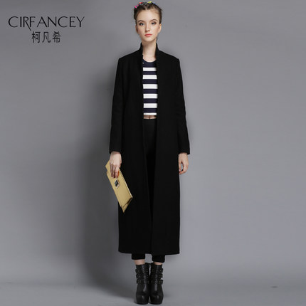 柯凡希 2016秋冬新款韩版中长款过膝羊毛呢外套女装修身厚超长款呢子大衣