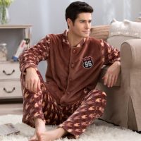 岩石草 男士睡衣秋冬季加厚加绒珊瑚绒男女家居服套装长袖秋季法兰绒 多款可选