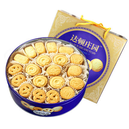 达顿庄园 曲奇饼干908g 休闲零食大礼包吃的散装蓝罐铁盒礼盒装
