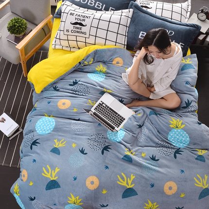 北极绒 法莱绒四件套 1.8米加厚保暖法兰绒被套2.0m珊瑚绒床单枕套床上用品