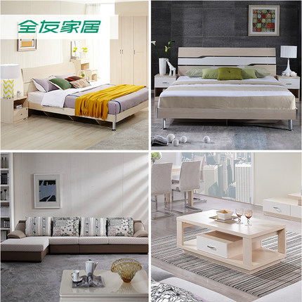 全友家居 自然木纹两室一厅卧室四件套*2+客厅沙发+茶几+电视柜2SYT-MW