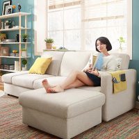 林氏木业 简约现代布艺沙发小户型转角棉麻储物沙发床脚踏组合1004 四款可选