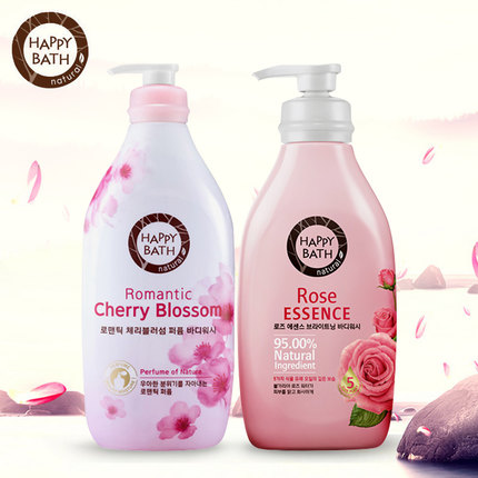 AMore爱茉莉 韩国HAPPYBATH 玫瑰樱花香氛沐浴露液套装500g*2瓶
