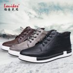 路易克思 简约冬季高帮板鞋男士加绒保暖休闲皮鞋英伦风青年男鞋潮鞋 3色可选