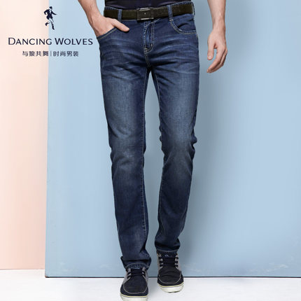 与狼共舞 牛仔裤新款时尚休闲男士直筒精品水洗男装长裤189114500 罗志祥同款