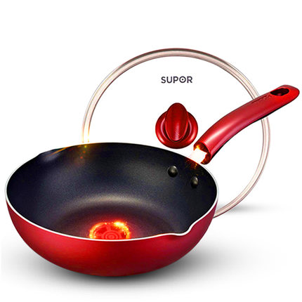 SUPOR苏泊尔 PJ28R4 不粘锅燃气电磁炉 炒锅 无烟锅 火红点不沾炒锅 无油烟平底锅具