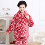 自然与我 秋冬季中老年加大女士珊瑚绒睡衣 夹棉法兰绒家居服 加厚保暖套装 多款可选