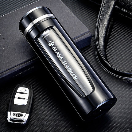 宇凯 商务玻璃杯 男女便携双层水杯 创意办公茶杯 带盖过滤防摔杯子 4色可选