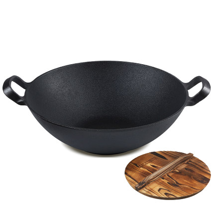 本库 铸铁炒锅 36cm无涂层加厚铁锅铸铁锅不粘锅 生铁锅电磁炉通用