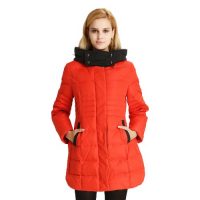 雅鹿 女式 羽绒服中长款相拼连帽修身外套90%白鸭绒女装 F126830 三色可选