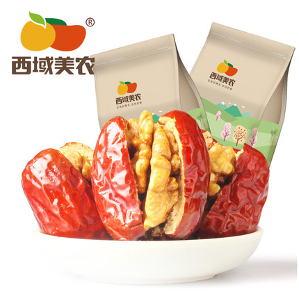 西域美农 美仁枣268g*2袋 新疆特产和田红枣大枣夹核桃仁抱抱果