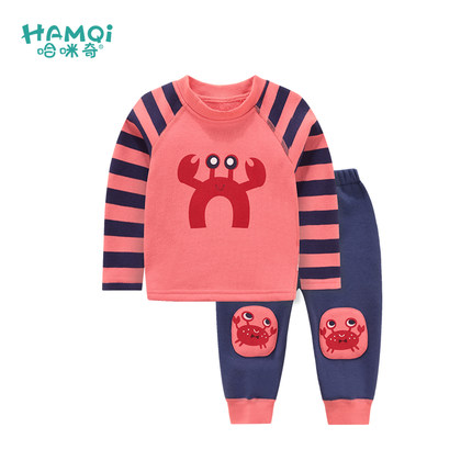 哈咪奇 宝宝套装秋冬装婴儿加绒保暖衣服男童女童小童长袖套装