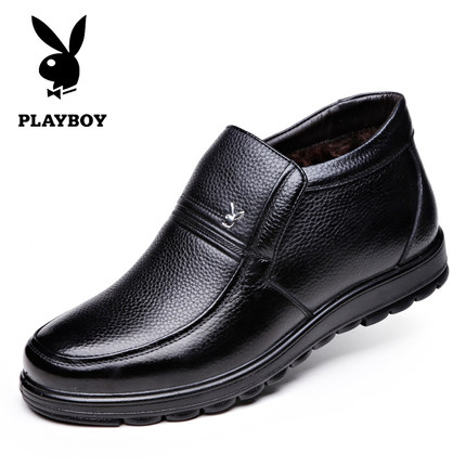 PLAYBOY花花公子 棉鞋男鞋冬季保暖加绒加厚皮鞋高帮爸爸鞋休闲鞋男靴子