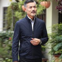 劳狮劳仑 秋季中老年人男装父亲加厚外套中年男士立领薄款夹克衫爸爸装