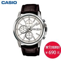 Casio卡西欧 MTH-5001L-7ADF经典三眼休闲男士商务手表真皮表带男表 3款可选