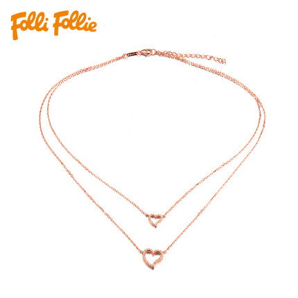 Folli Follie 轻奢时尚爱心镶钻925银女士项链锁骨链3N16S036RC