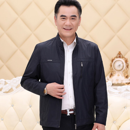杰瑞蒂 中年男士冬装加绒加厚外套爸爸装春秋季夹克衫中老年人男装