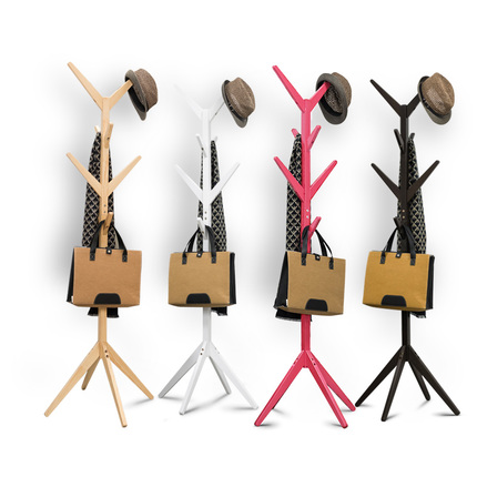 木马人 简易实木质落地衣帽架 客厅卧室挂衣架收纳架