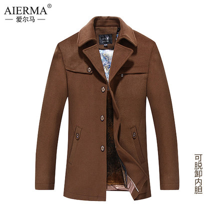 爱尔马 中年男士羊毛呢大衣正品男装时尚风衣休闲加厚呢子外套