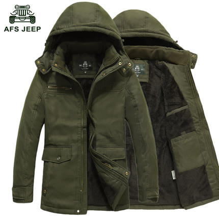 Afs Jeep战地吉普 冬季正品男士棉衣 男装加绒加厚外套大码中长款棉袄棉服