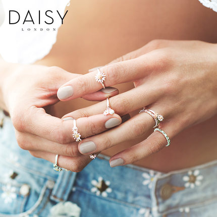 Daisy London 戒指女欧美银饰手工雏菊925银尾戒饰品复古菊花礼物