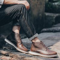 VISMIX 冬季男鞋马丁靴真皮短靴 沙漠靴高帮鞋子英伦工装靴子男士潮鞋 3色可选