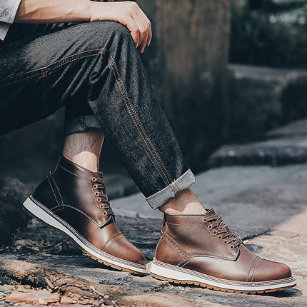 VISMIX 冬季男鞋马丁靴真皮短靴 沙漠靴高帮鞋子英伦工装靴子男士潮鞋