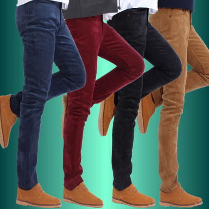 堡速 男士休闲裤冬季青年灯芯绒韩版加绒加厚修身小脚裤条绒长裤男裤子