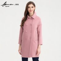 珂曼 专柜同款羊毛大衣女中长款毛呢外套加厚宽松韩版纯色双排扣K16D581DD1