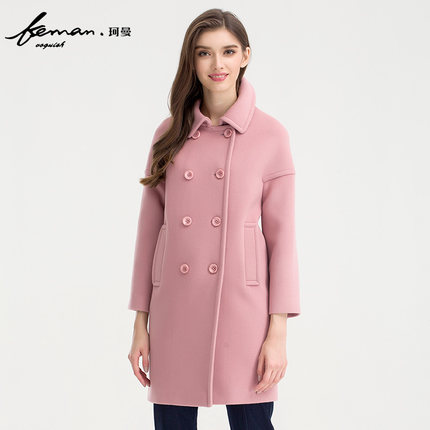 珂曼 专柜同款羊毛大衣女中长款毛呢外套
