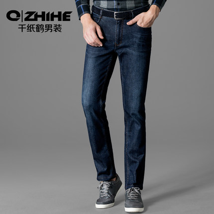 千纸鹤 男装冬季加绒青年牛仔裤直筒男裤商务休闲裤男士长裤子