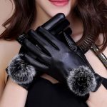 炬娇典 皮手套女士秋冬季兔毛球加绒加厚保暖防风骑车可爱韩版学生 7色可选