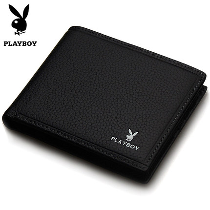 PLAYBOY花花公子 男士钱包短款真皮 日韩商务横款钱夹头层牛皮男包包皮夹