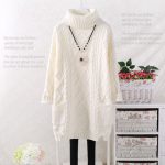 言非衣 2016秋冬装韩版高领加厚女士套头毛衣中长款复古麻花宽松口袋打底衫 4色可选