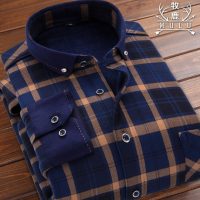 牧鹿 男士保暖衬衫男长袖格子加绒加厚修身秋冬季休闲衬衣寸衫男装 多款可选