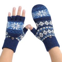 Cersky饰芝凯 男女半指手套毛线韩版针织翻盖上网秋冬防寒保暖学生写字露指手套 9色可选