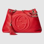 GUCCI古驰 Soho 女士天然粒面皮浮雕双G单肩包手提包 308982 两色可选