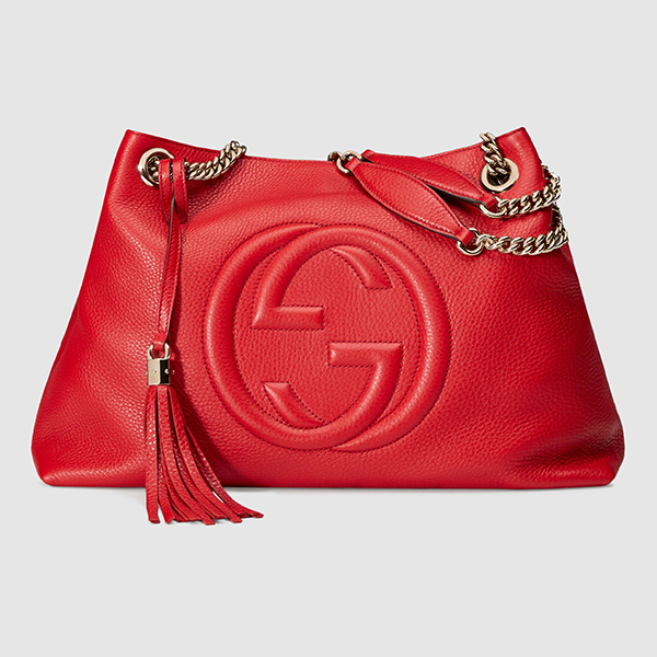 GUCCI古驰 Soho 女士天然粒面皮浮雕双G单肩包手提包