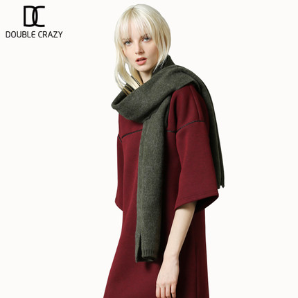 Double Crazy DC女装 冬装新款欧洲站中长款宽松显瘦七分袖A型保暖弹性女连衣裙