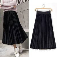 可乐衣 2017秋冬季新款韩版高腰金丝绒百褶裙子a字裙半身裙中长款女半裙 10色可选