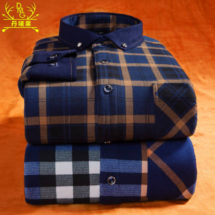丹唛果 冬季男士加绒加厚保暖衬衫长袖格子修身青年保暖衬衣男装