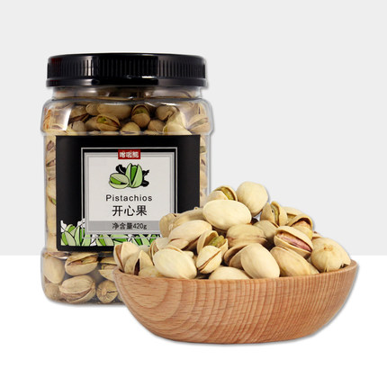 宝宝聚 喀啦熊无漂白大颗盐焗开心果休闲零食坚果炒货干果420g罐装